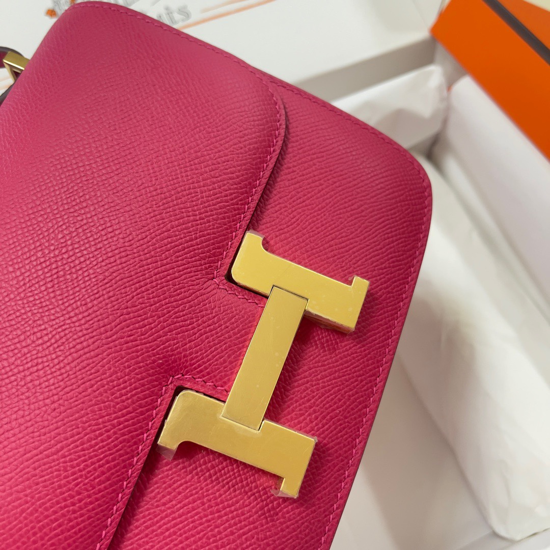 Hermes Constance 18 Mini Shoulder Bag In Rose Red Epsom Leather